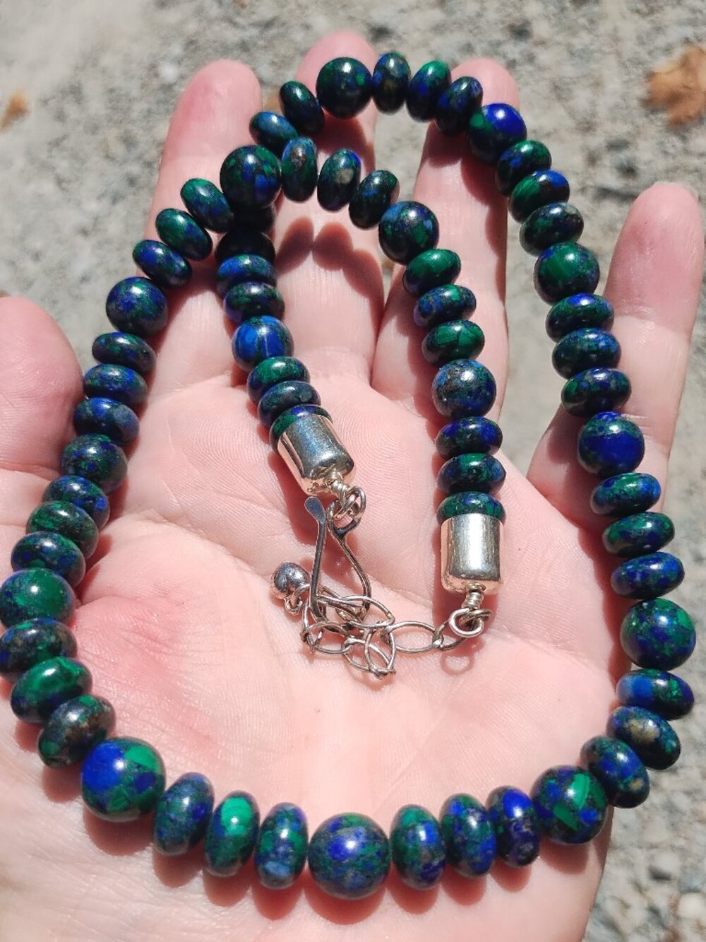 Jay King DTR 925 Sterling Silver  Azurite Malachite Graduated Bead Necklace 18"